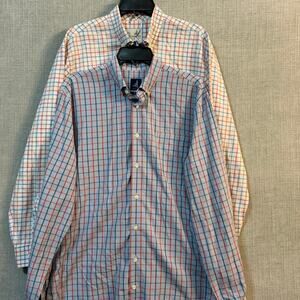 2 Johnnie-O Hangin' Out Mens Large Button Down Red Blue Plaid